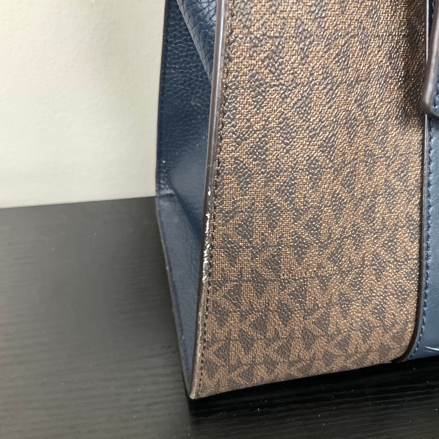 Handbag Designer By Michael Kors In Blue & Brown, Size:Medium