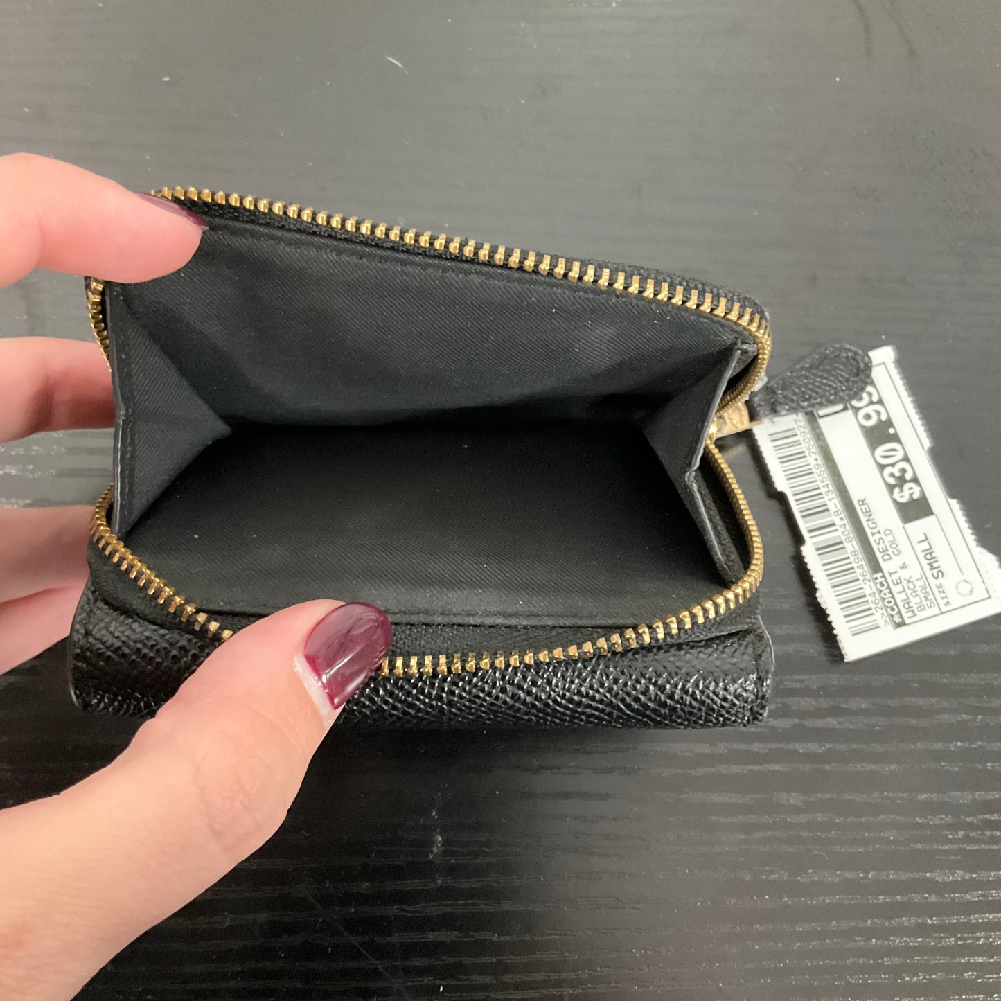 Wallet Designer By Coach In Black & Gold, Size:Small