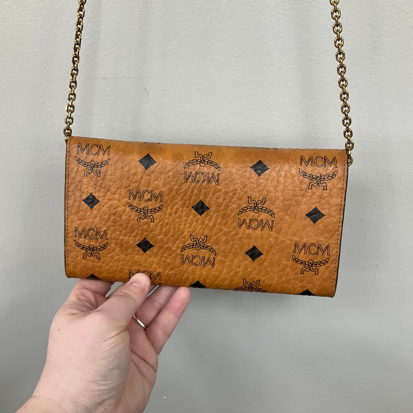 Crossbody Luxury Designer By Mcm In Brown, Size:Small