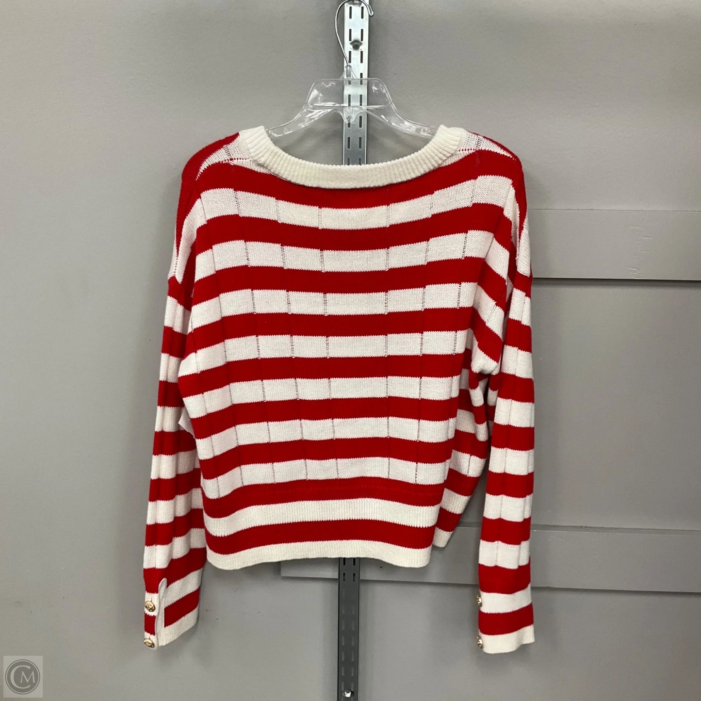 Sweater By Evereve In Red & White, Size: L