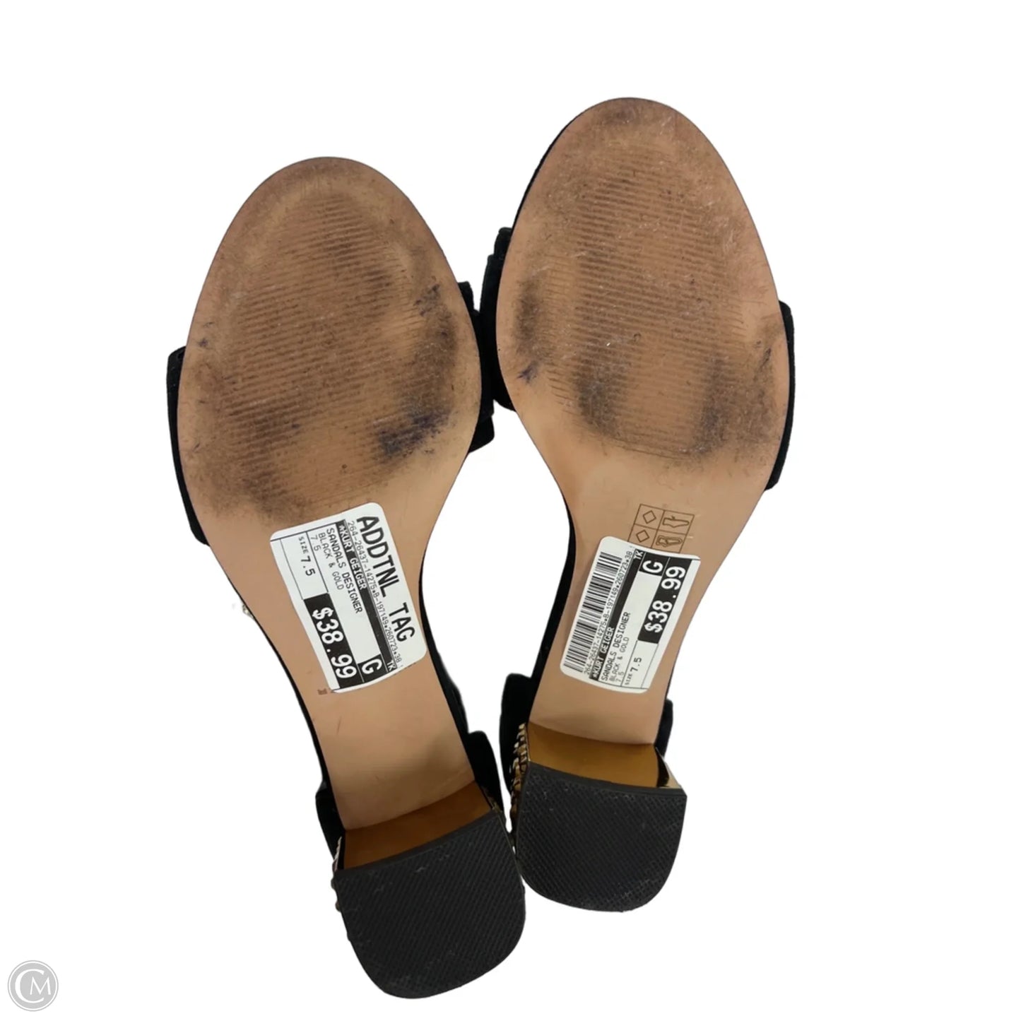 Sandals Designer By Kurt Geiger In Black & Gold, Size: 7.5