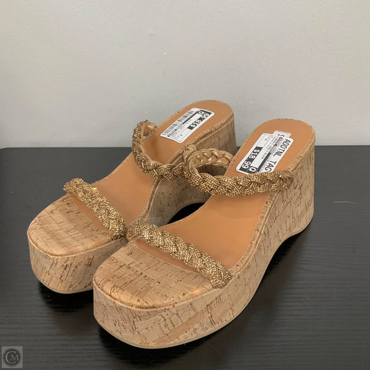 Sandals Heels Block By Steve Madden In Brown & Gold, Size: 8