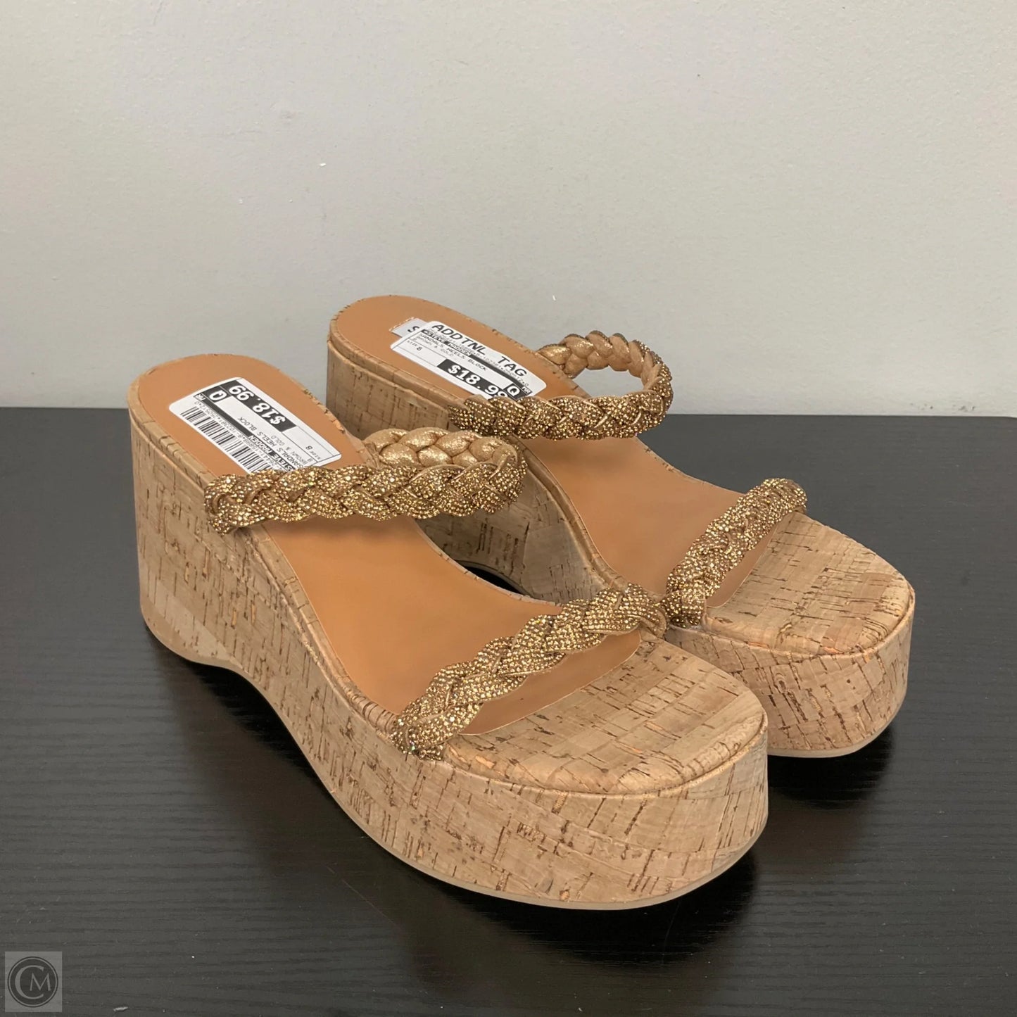 Sandals Heels Block By Steve Madden In Brown & Gold, Size: 8