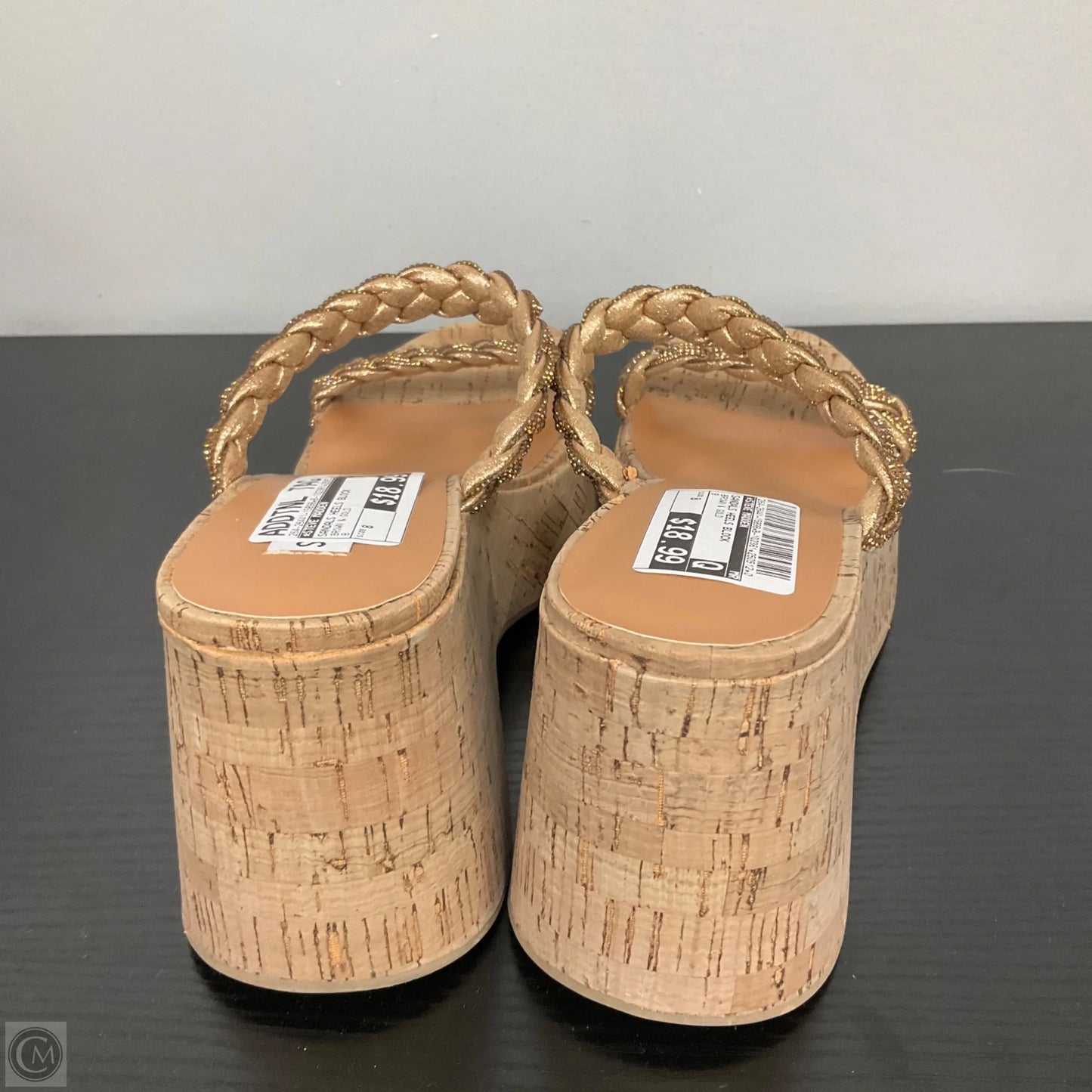 Sandals Heels Block By Steve Madden In Brown & Gold, Size: 8