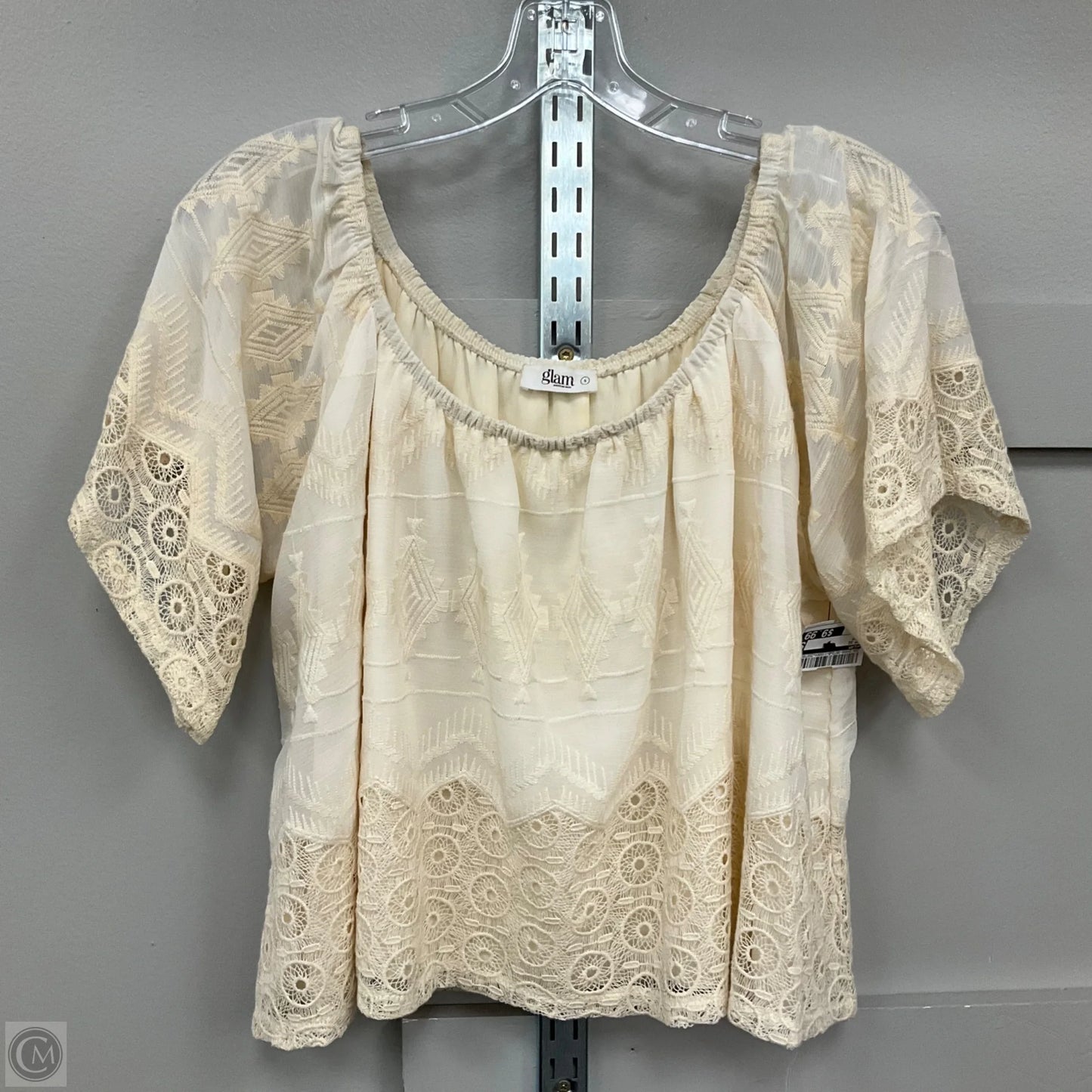 Top Short Sleeve By Glam In Cream, Size: S