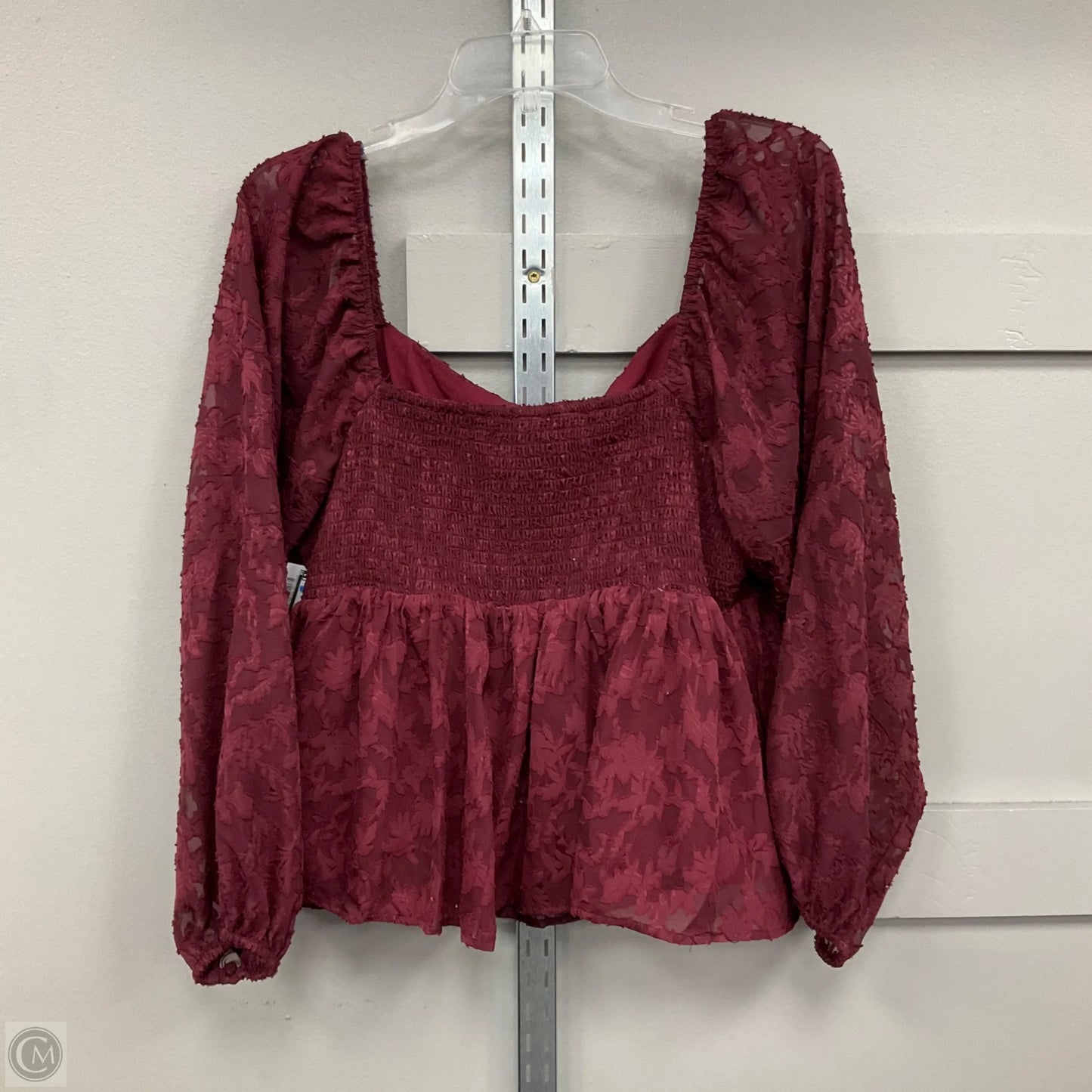 Top Long Sleeve By Arula In Maroon, Size: 1x