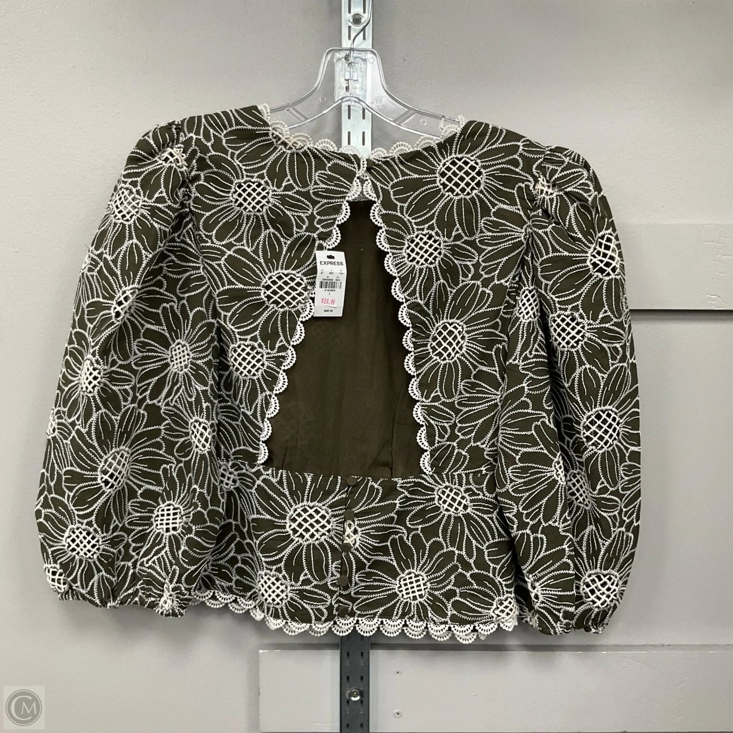 Top Long Sleeve By Express In Green & White, Size: L