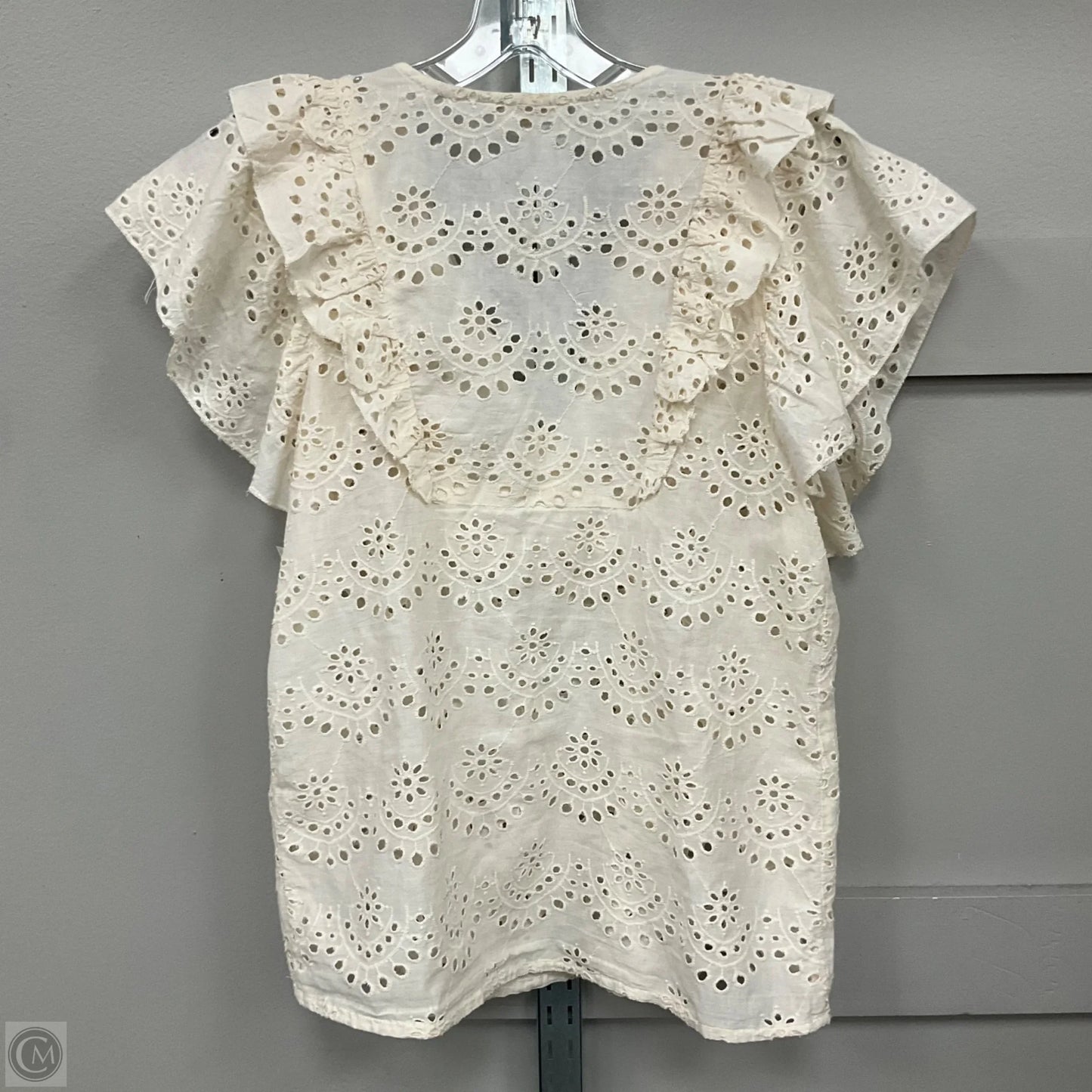 Top Short Sleeve By Artillier Nicole Miller In Cream, Size: L