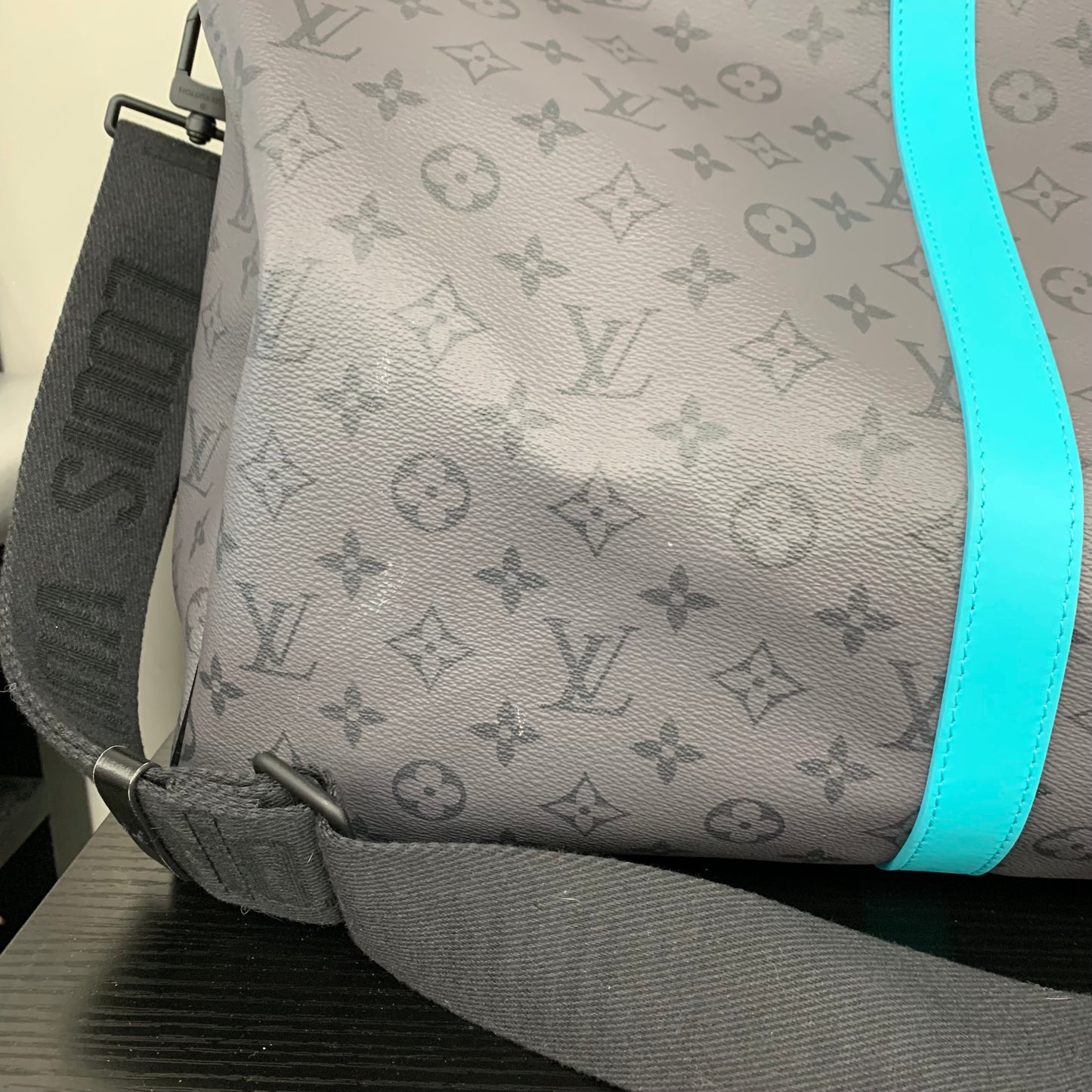 Keepall Bandouliere 55 Luxury Designer By Louis Vuitton In Black & Blue, Size:Large