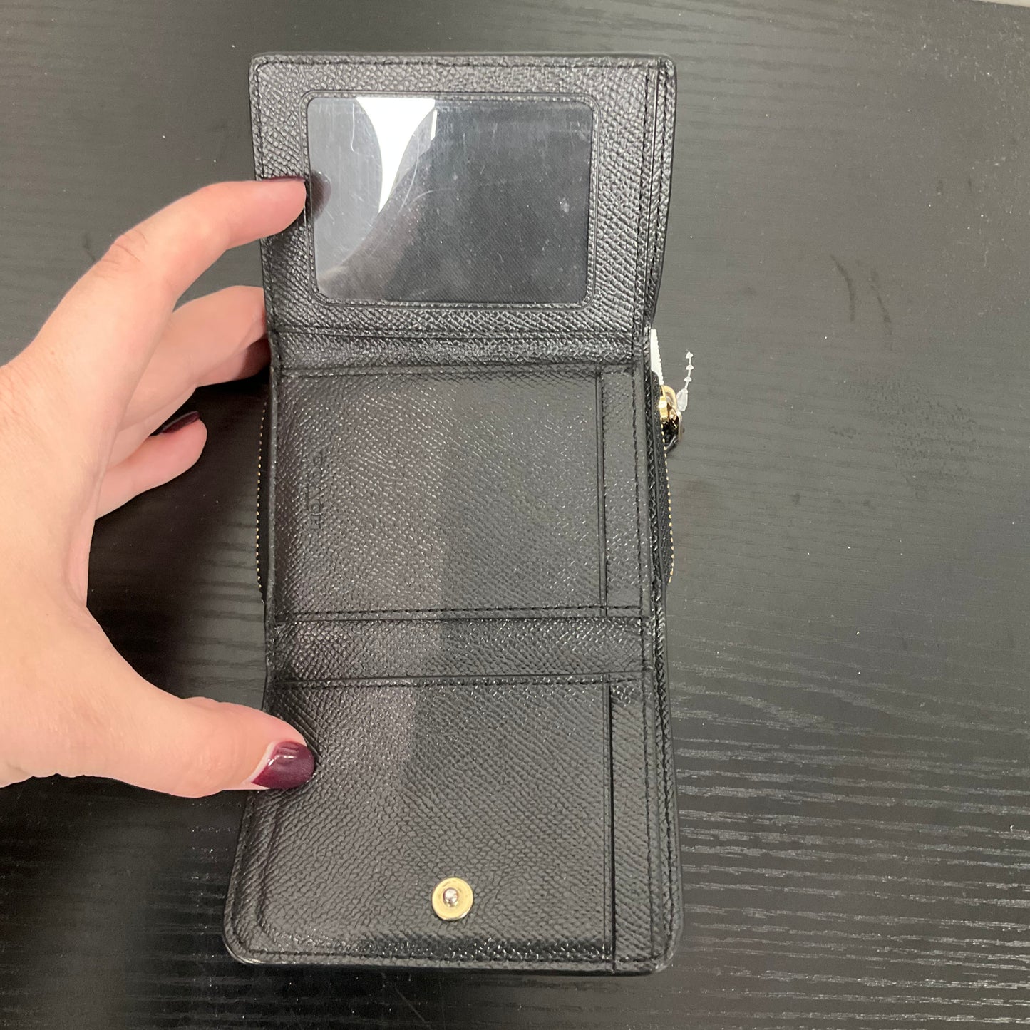 Wallet Designer By Coach In Black & Gold, Size:Small