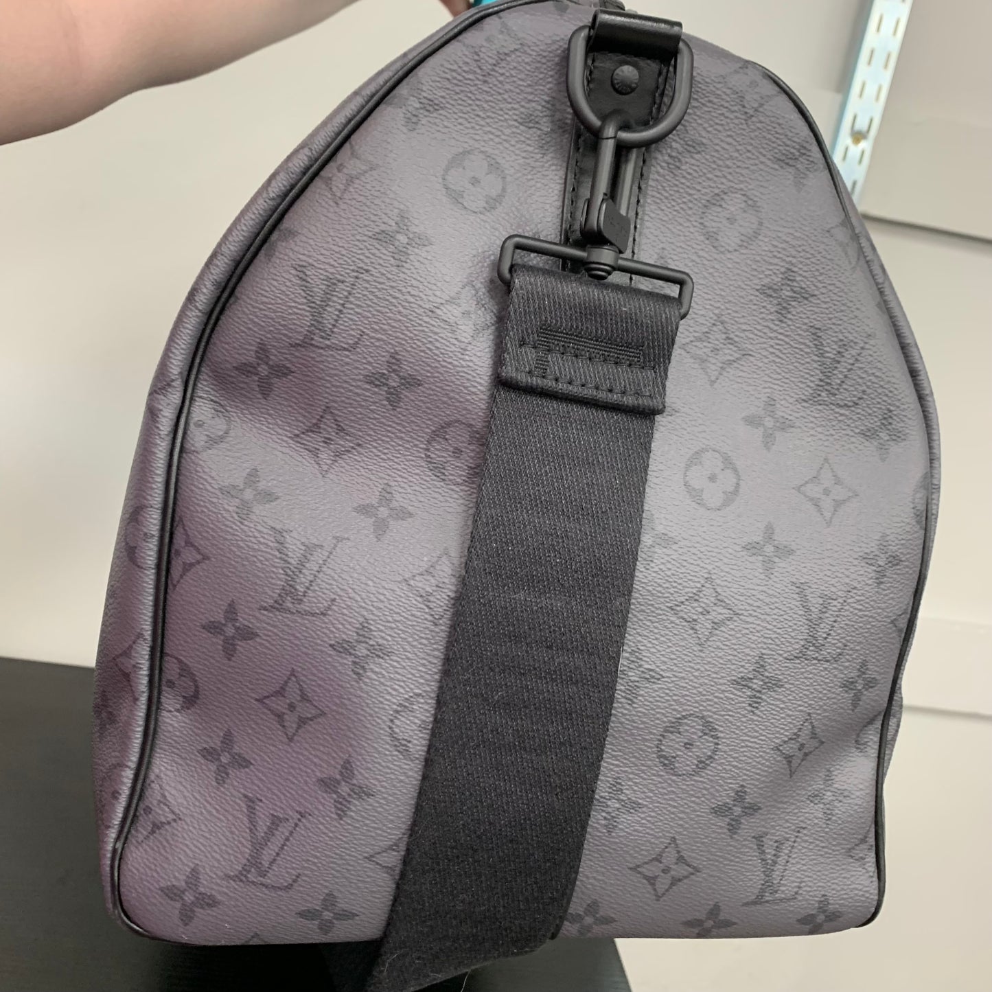 Keepall Bandouliere 55 Luxury Designer By Louis Vuitton In Black & Blue, Size:Large