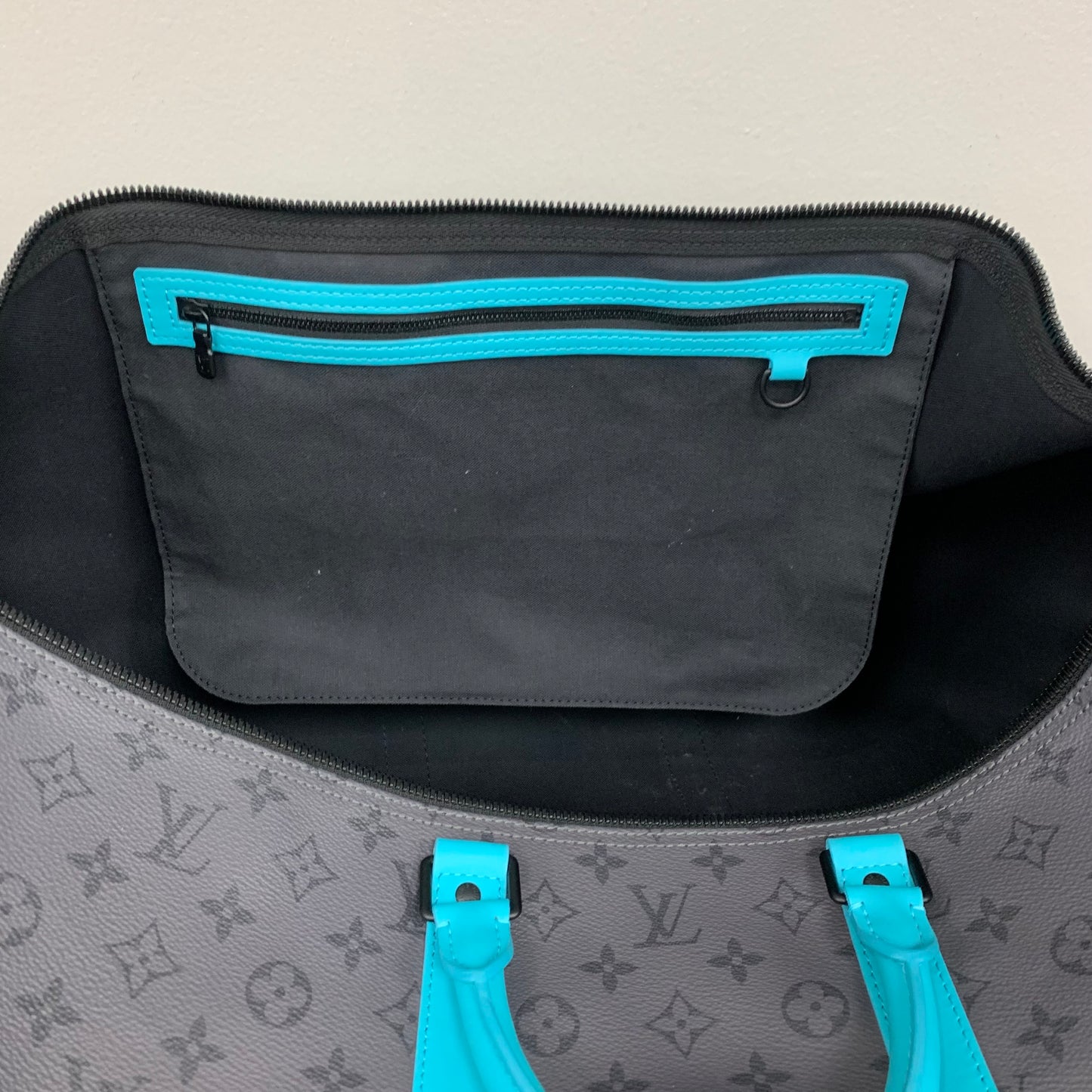 Keepall Bandouliere 55 Luxury Designer By Louis Vuitton In Black & Blue, Size:Large