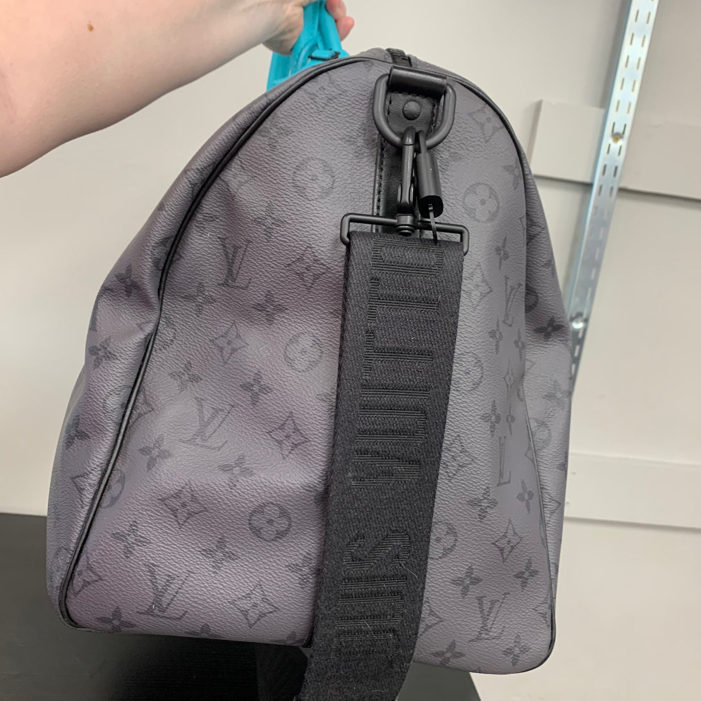 Keepall Bandouliere 55 Luxury Designer By Louis Vuitton In Black & Blue, Size:Large