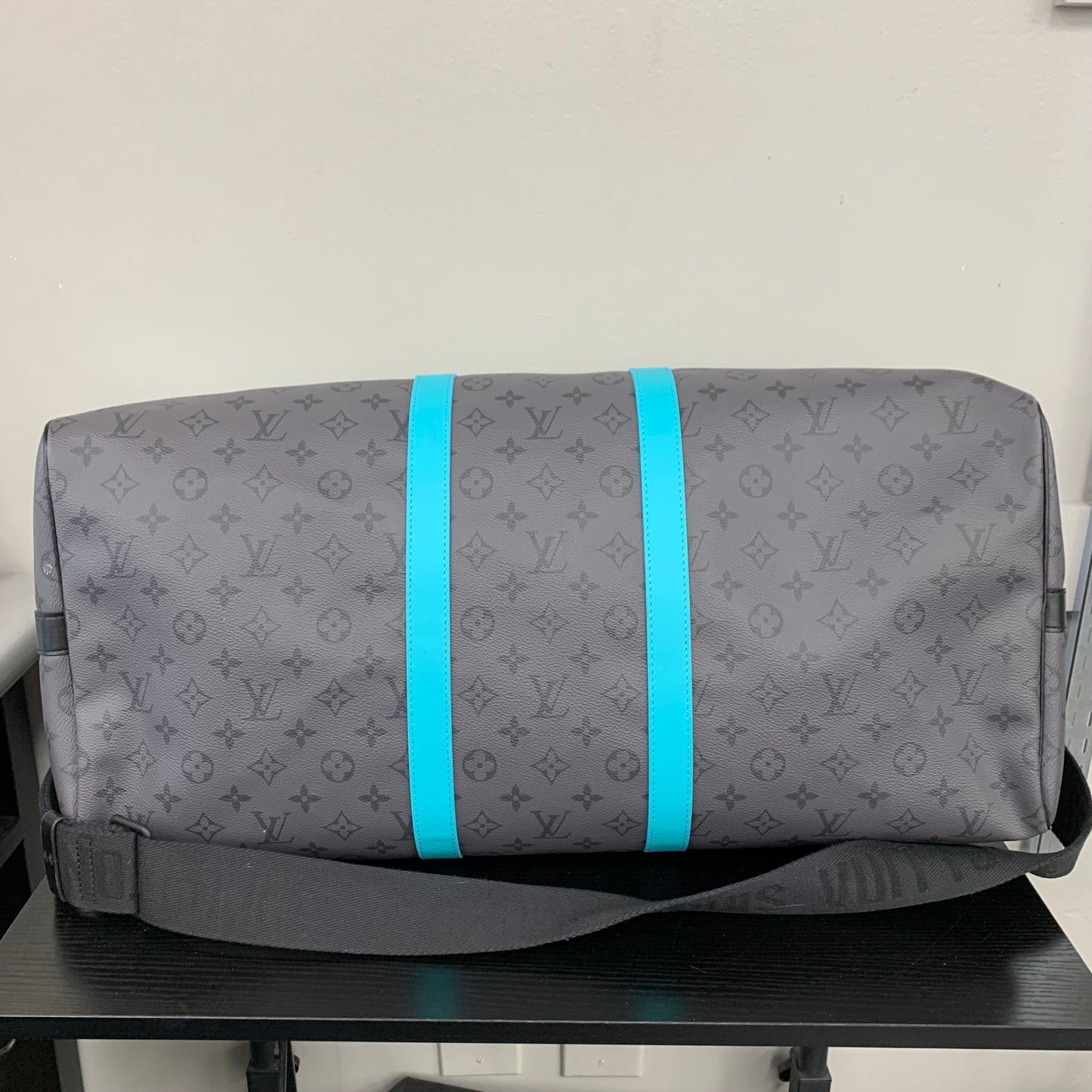 Keepall Bandouliere 55 Luxury Designer By Louis Vuitton In Black & Blue, Size:Large