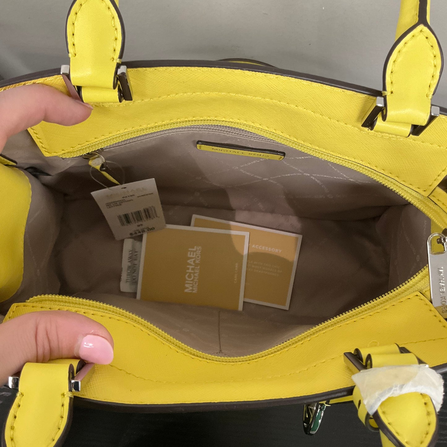 Handbag Designer By Michael Kors In Yellow, Size:Medium