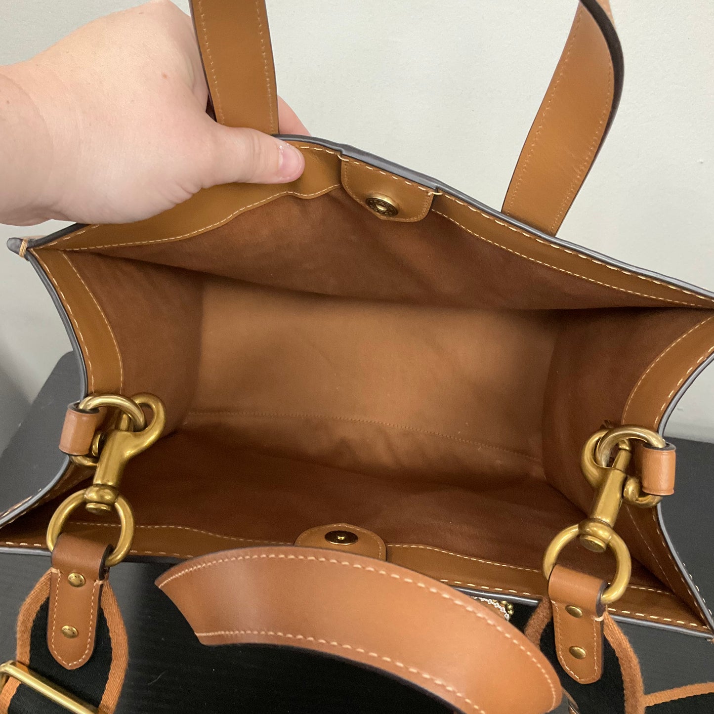 Tote Designer By Coach In Brown & Cream, Size:Medium