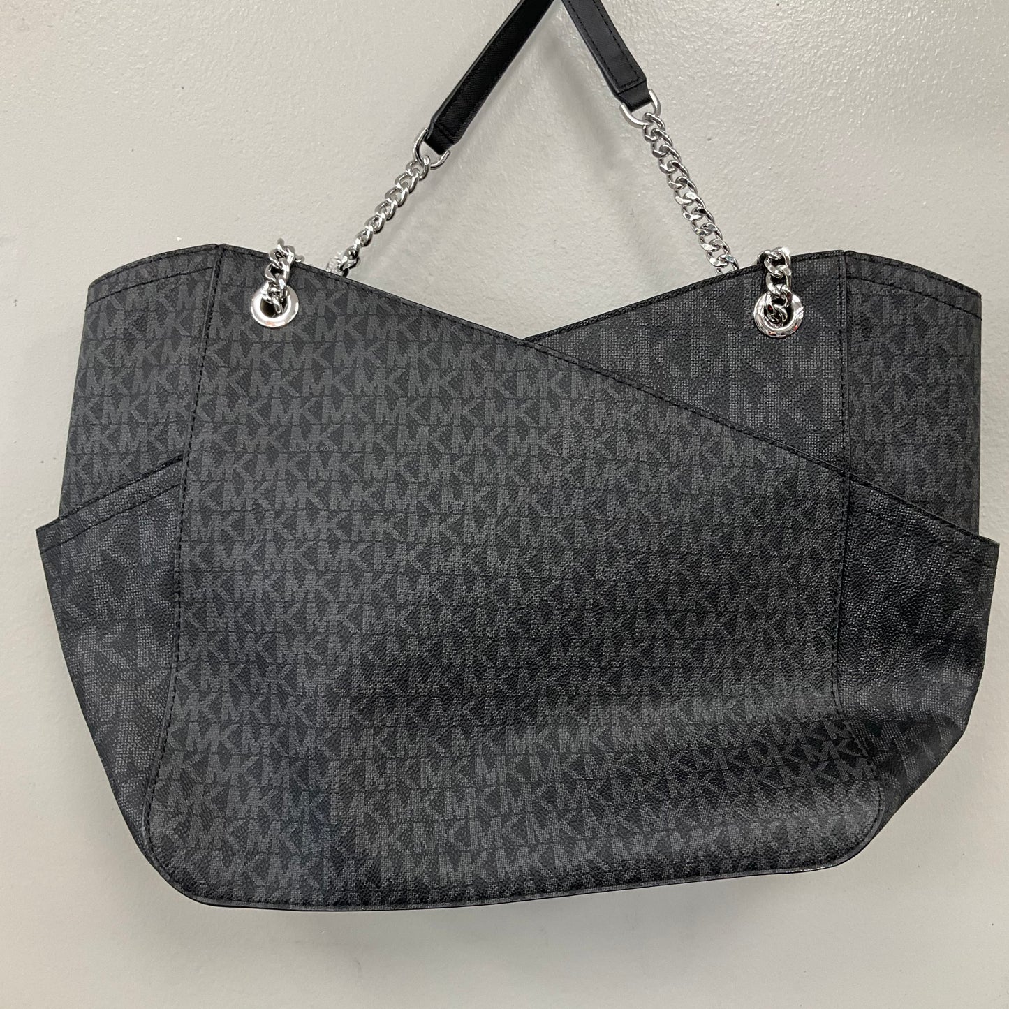Handbag Designer By Michael Kors In Black & Silver, Size:Large