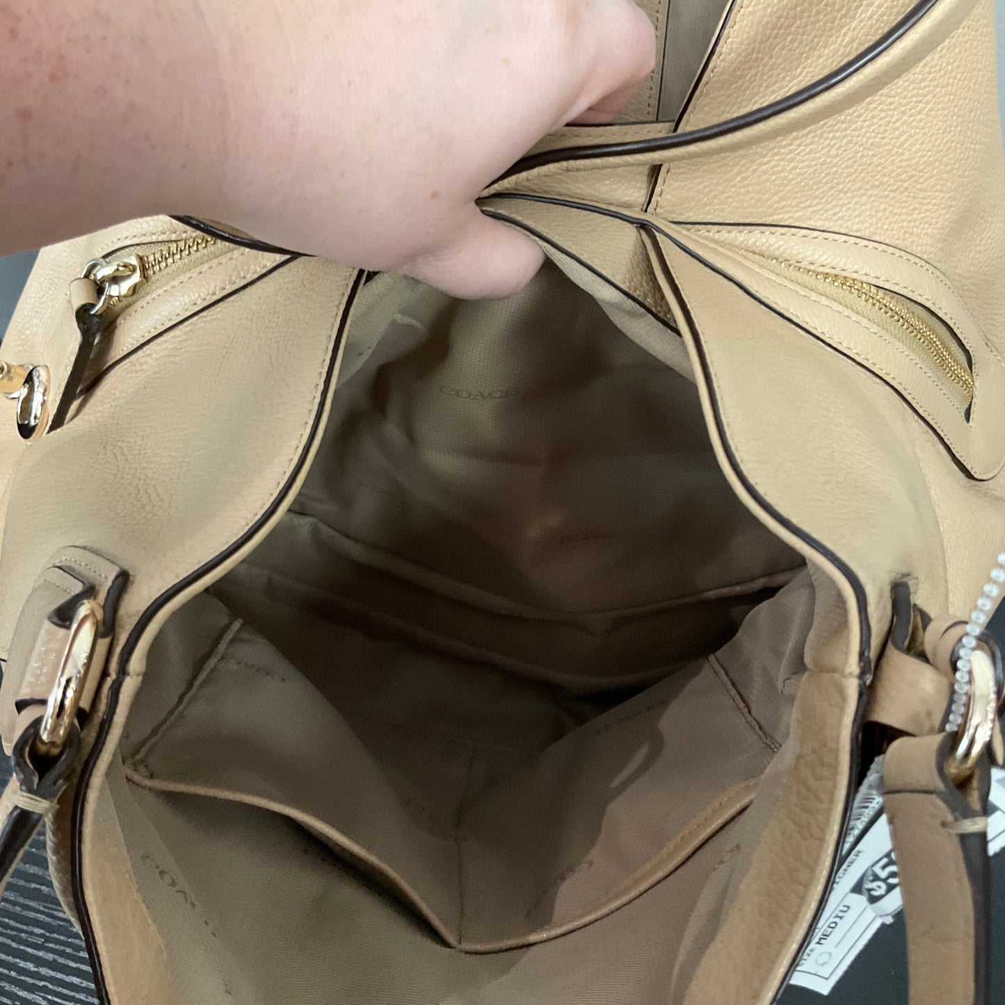 Handbag Designer By Coach In Tan, Size:Medium