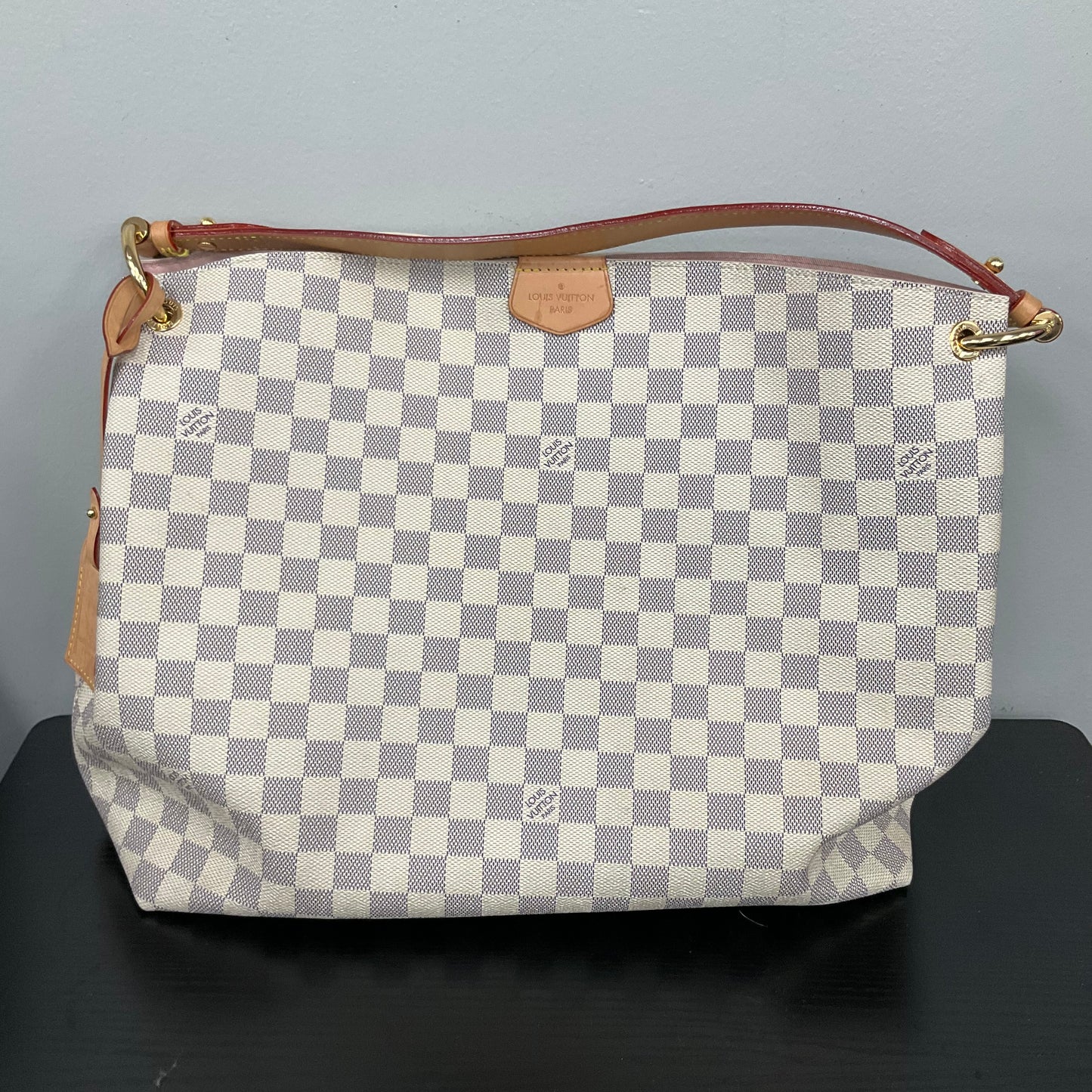 Handbag Luxury Designer By Louis Vuitton In Checkered Pattern, Size:Medium