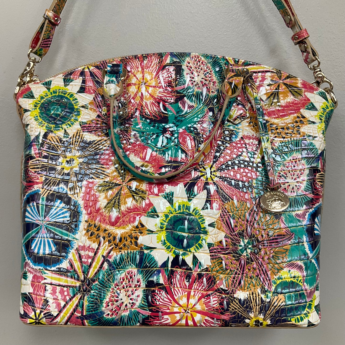 Handbag Designer By Brahmin In Rainbow Print, Size:Medium