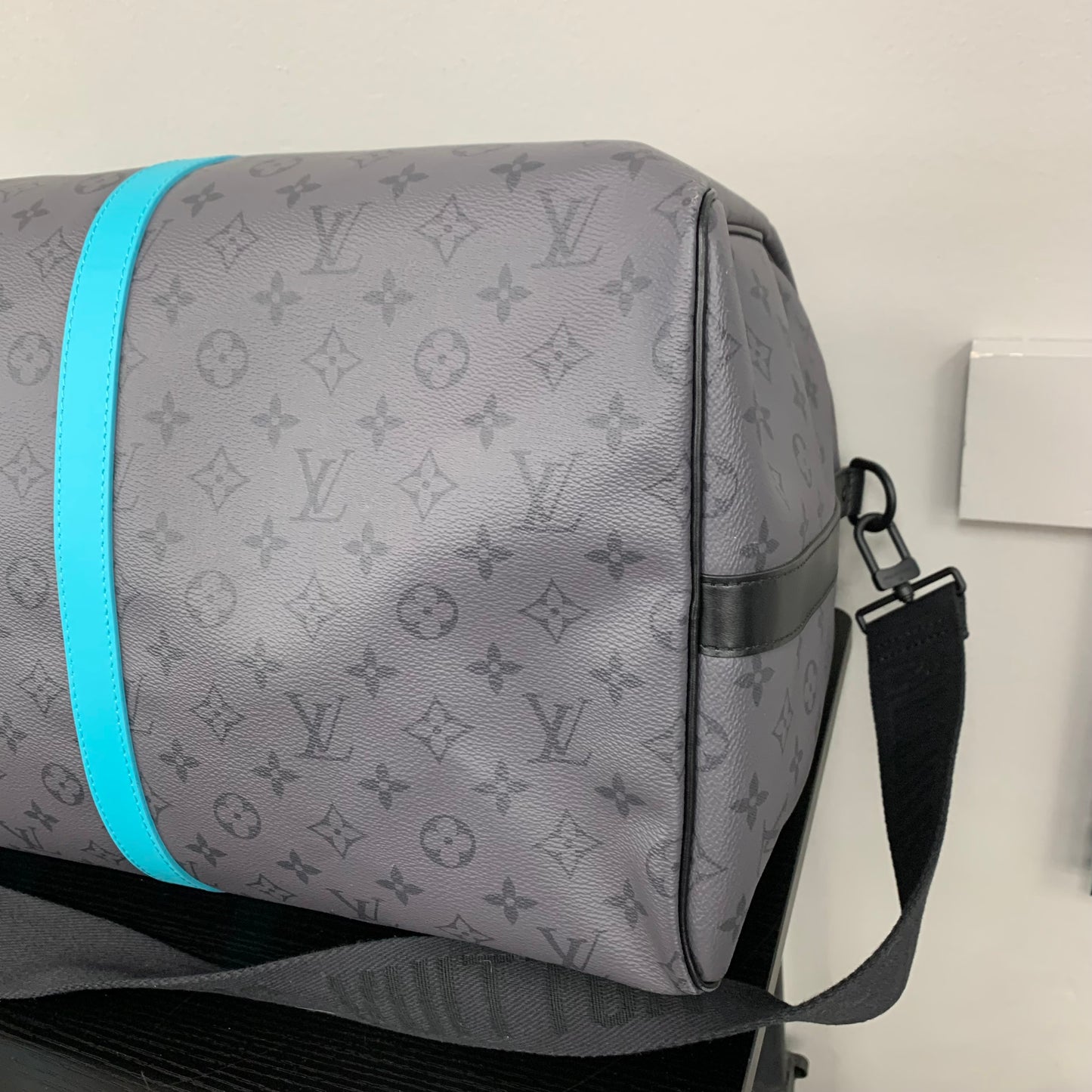 Keepall Bandouliere 55 Luxury Designer By Louis Vuitton In Black & Blue, Size:Large