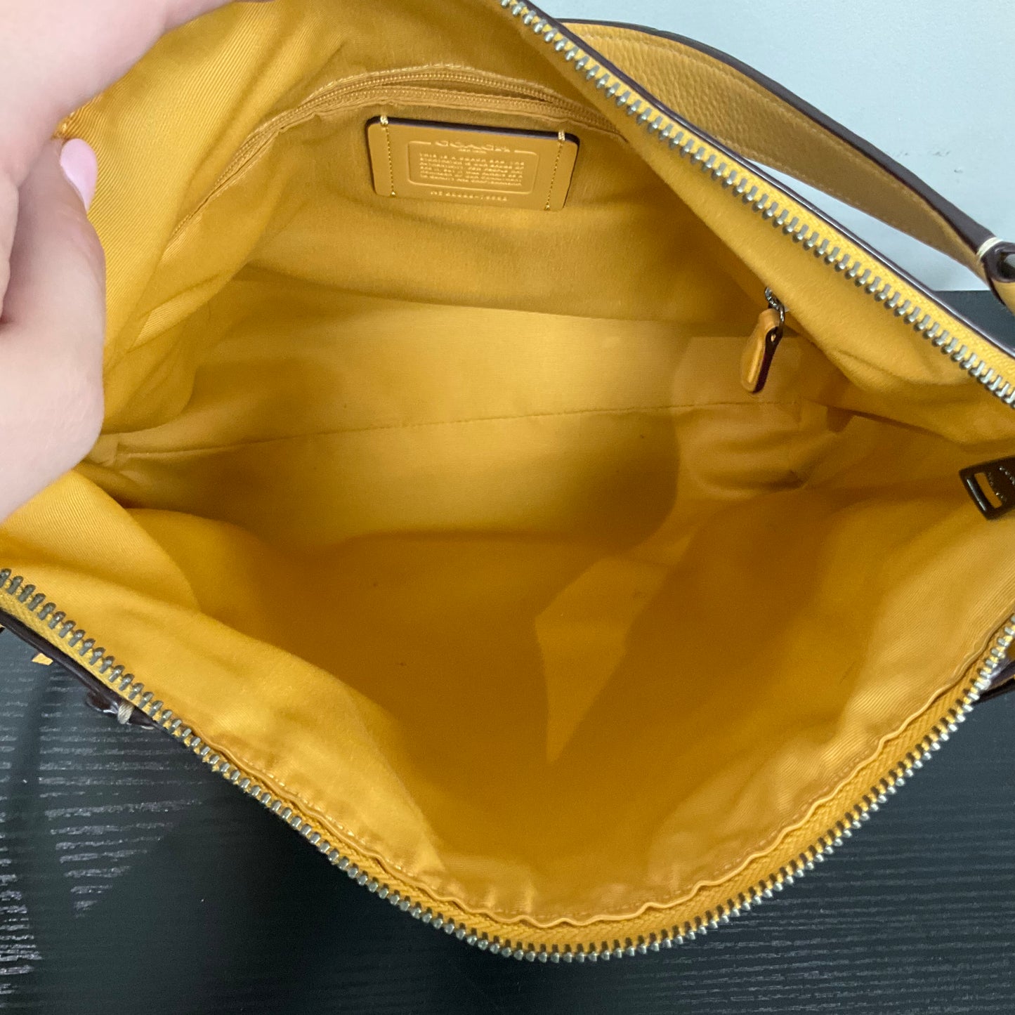 Handbag Designer By Coach In Yellow, Size:Large