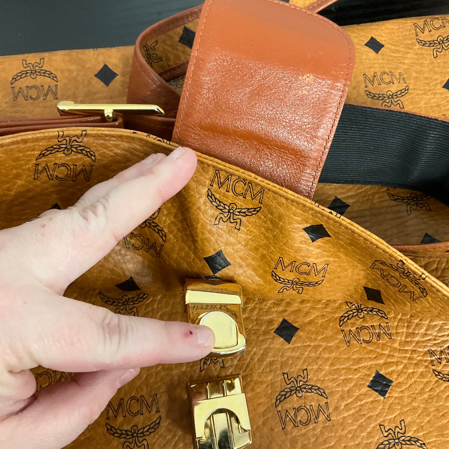 CROSSBODY LUXURY DESIGNER by MCM In BROWN, Size: LARGE