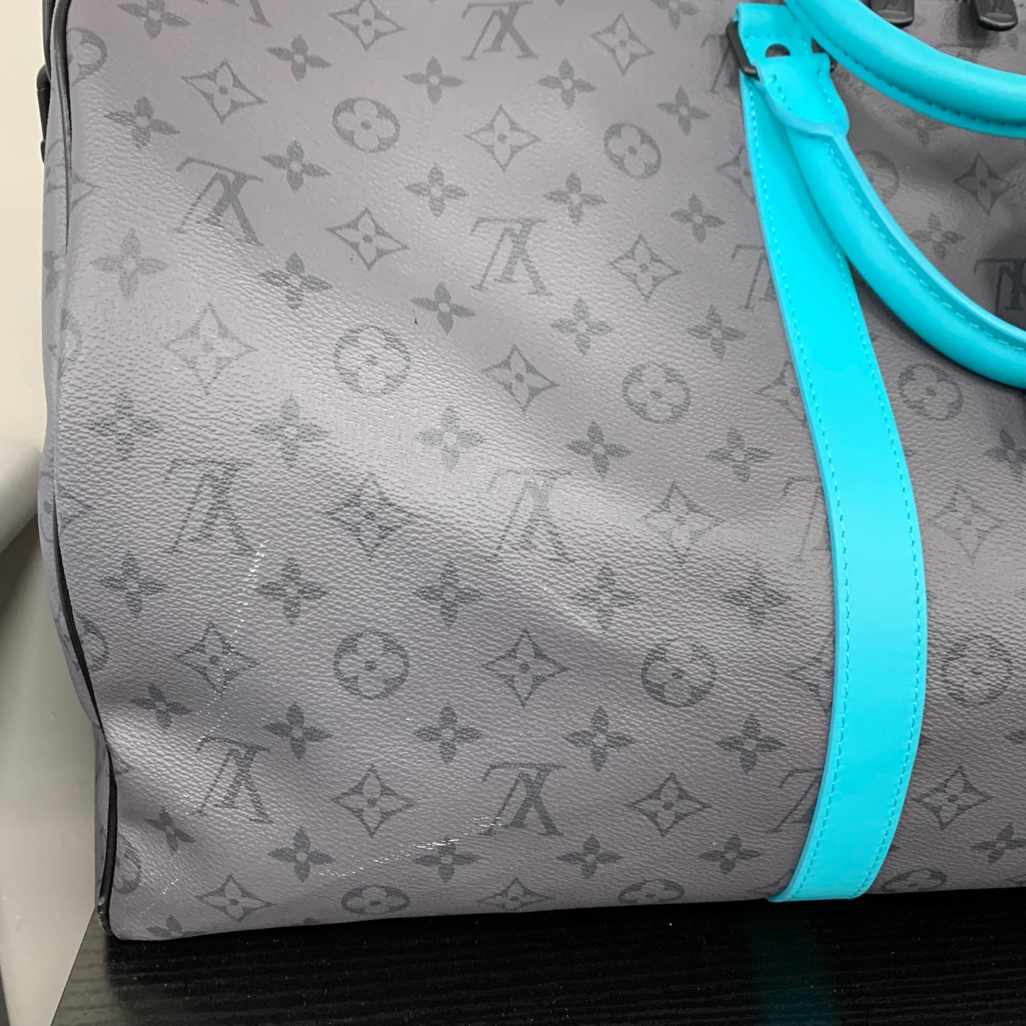 Keepall Bandouliere 55 Luxury Designer By Louis Vuitton In Black & Blue, Size:Large