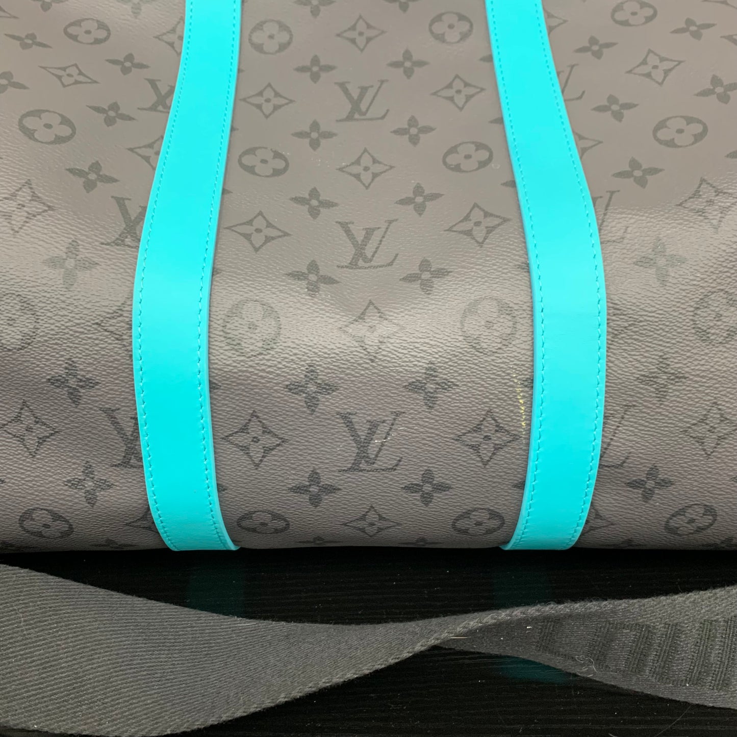 Keepall Bandouliere 55 Luxury Designer By Louis Vuitton In Black & Blue, Size:Large