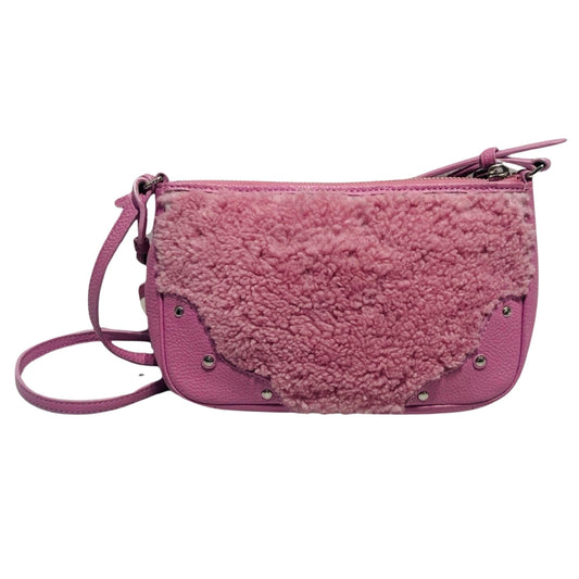 Shearling Leather Rhyder Pochette Zip Closure Pink Marshmallow with Silver Accents Crossbody/Shoulder Designer By Coach  Size: Small