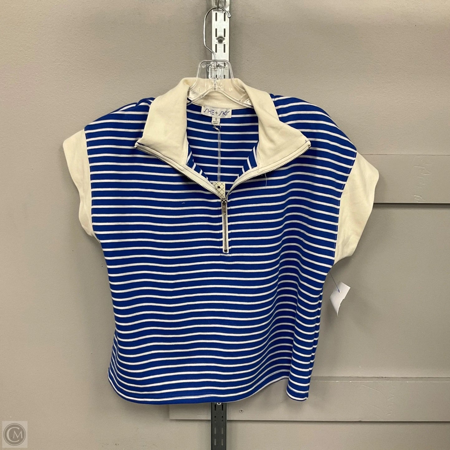 Top Short Sleeve By She + Sky In Blue & Cream, Size: S