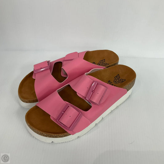 Sandals Heels Platform By Clothes Mentor In Pink & Tan, Size: 7