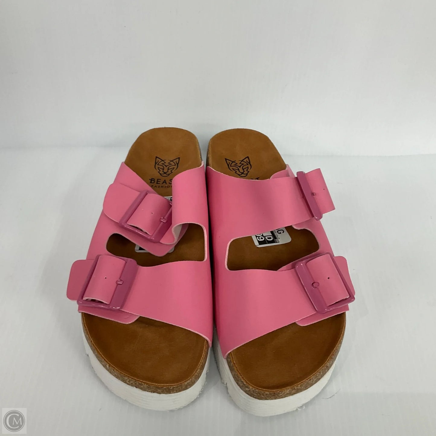 Sandals Heels Platform By Clothes Mentor In Pink & Tan, Size: 7
