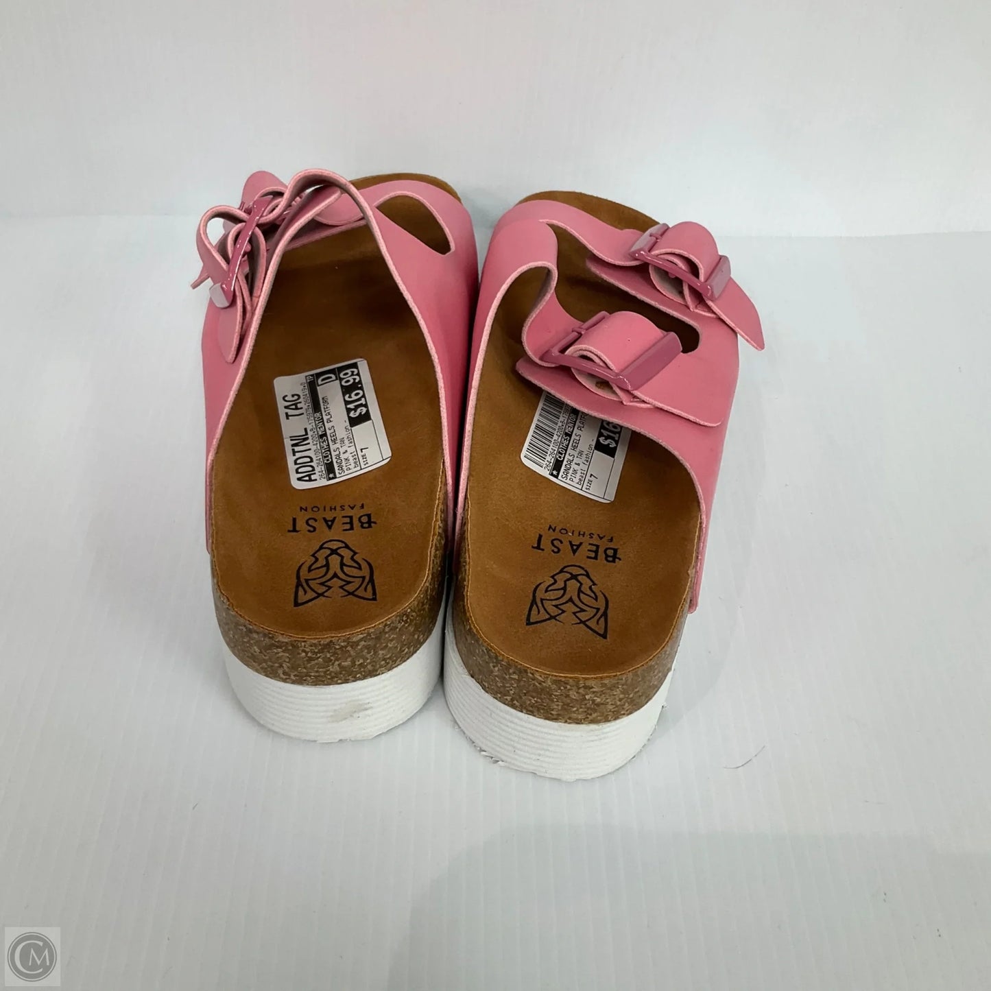 Sandals Heels Platform By Clothes Mentor In Pink & Tan, Size: 7