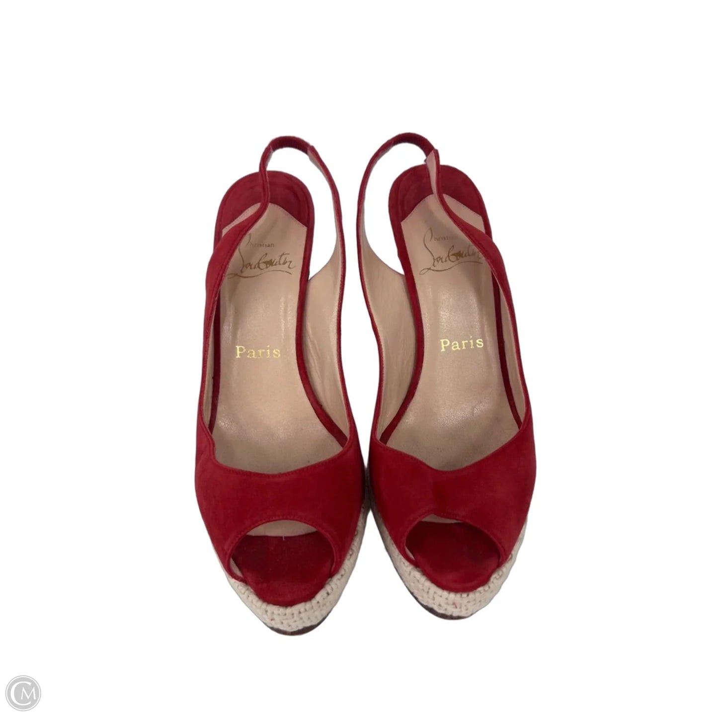 Shoes Luxury Designer By Christian Louboutin In Cream & Red, Size: 7