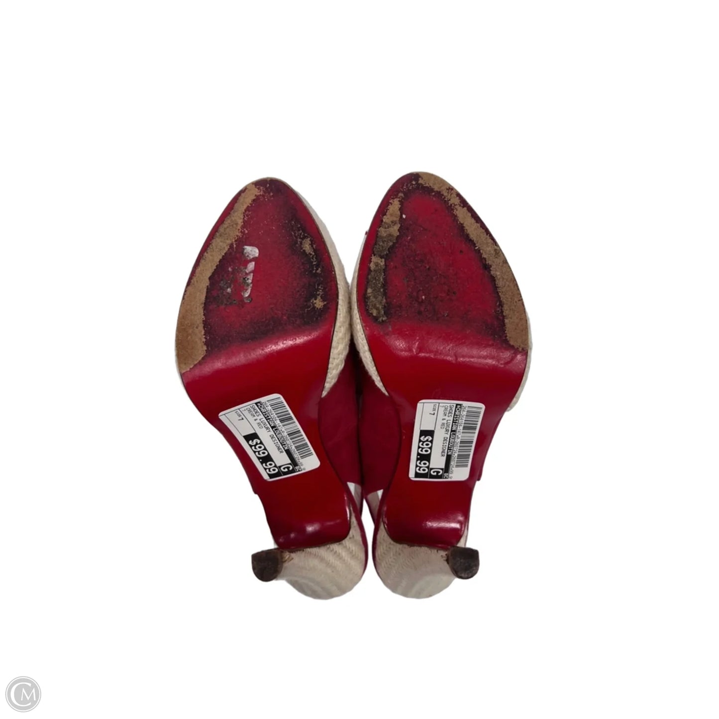 Shoes Luxury Designer By Christian Louboutin In Cream & Red, Size: 7