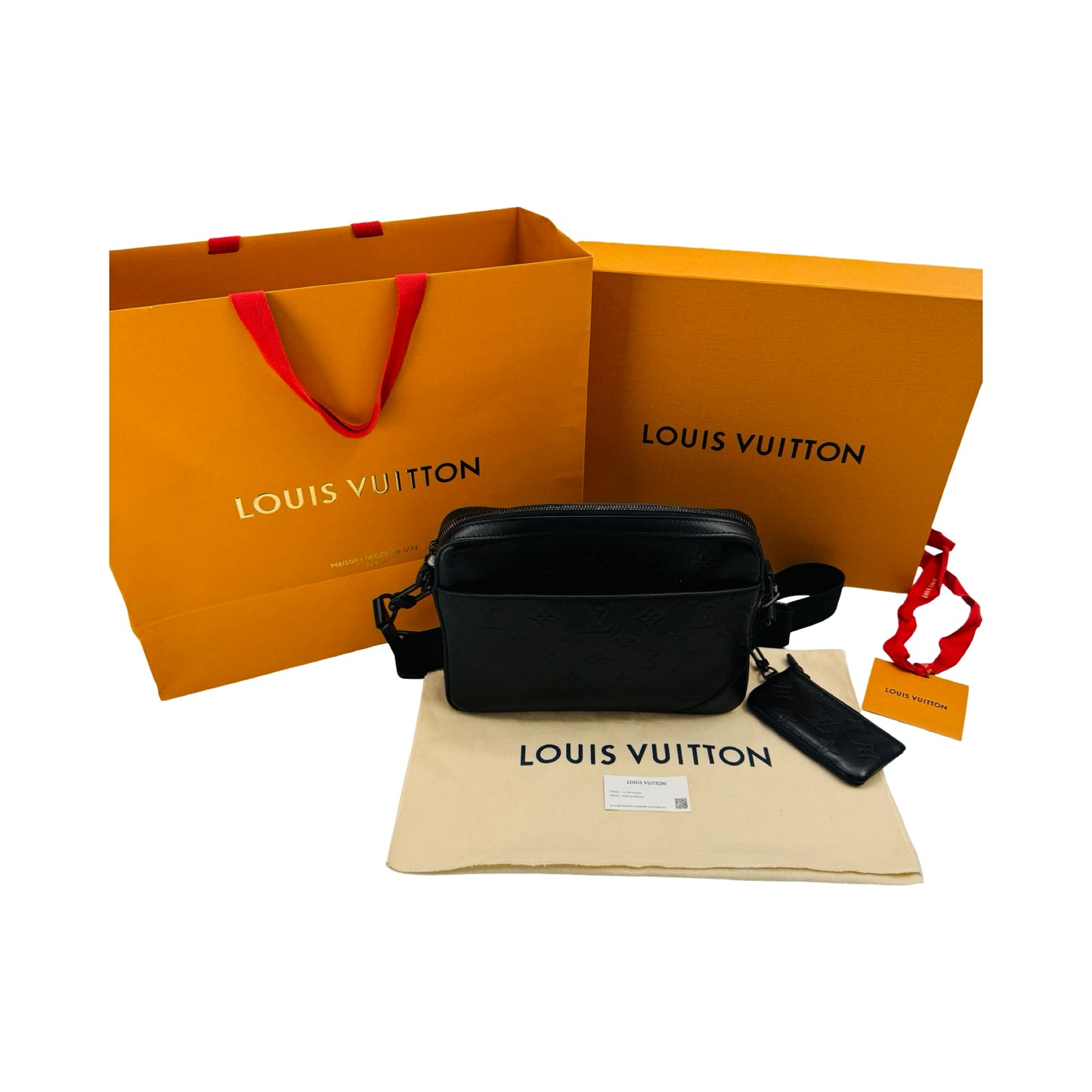 Duo Messenger Noir-Imprinted Monogram Shadow Leather with Removable Adjustable Strap Black Crossbody Luxury Designer By Louis Vuitton  Size: Small