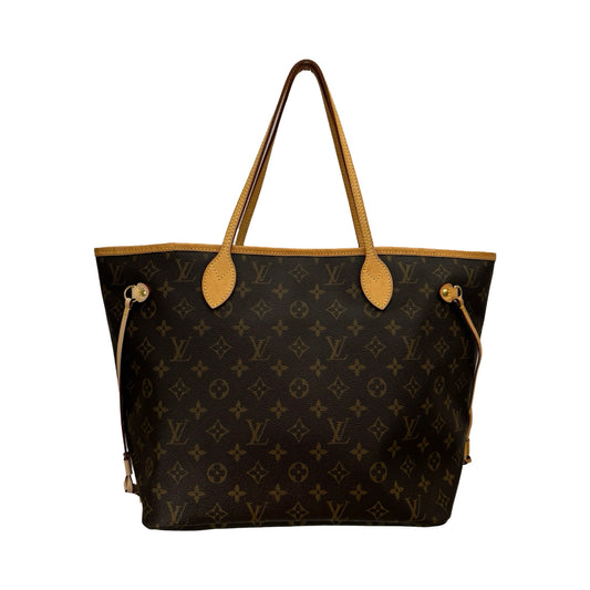 Neverfull Coated Canvas Monogram Brown Dual Vachetta Leather Handles with Gold-Tone Hardware Tote Luxury Designer By Louis Vuitton  Size: Medium