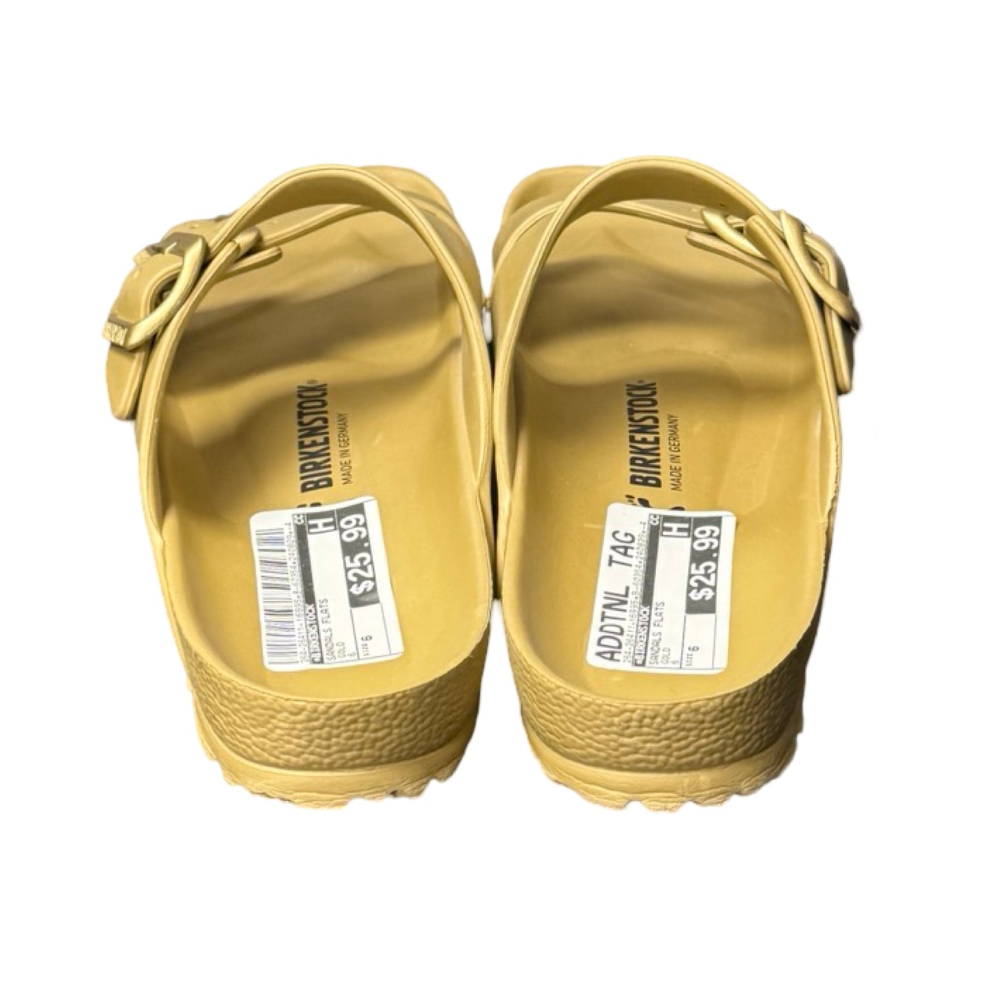 Sandals Flats By Birkenstock In Gold, Size: 6