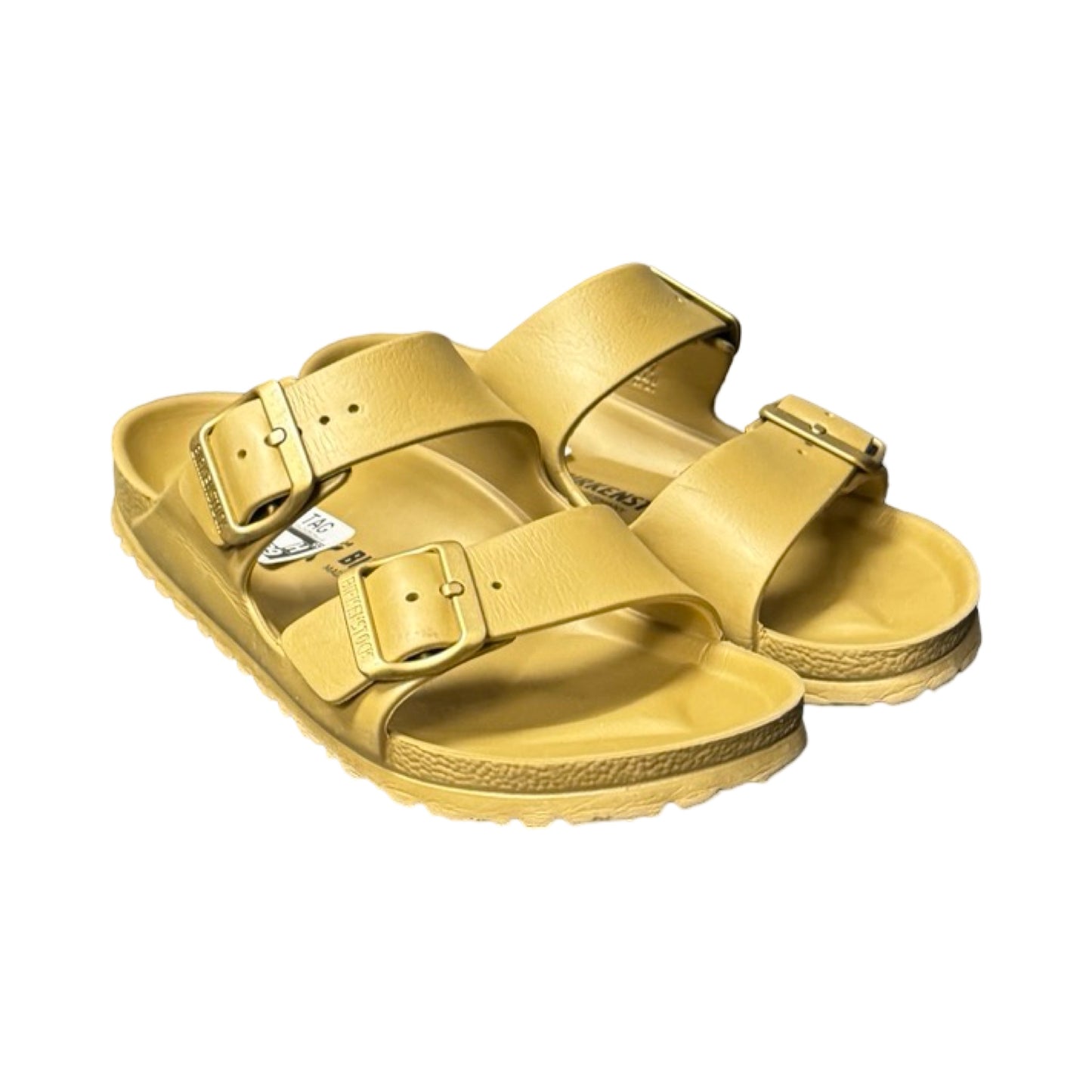 Sandals Flats By Birkenstock In Gold, Size: 6