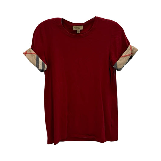 Red Top Short Sleeve Luxury Designer Burberry, Size M