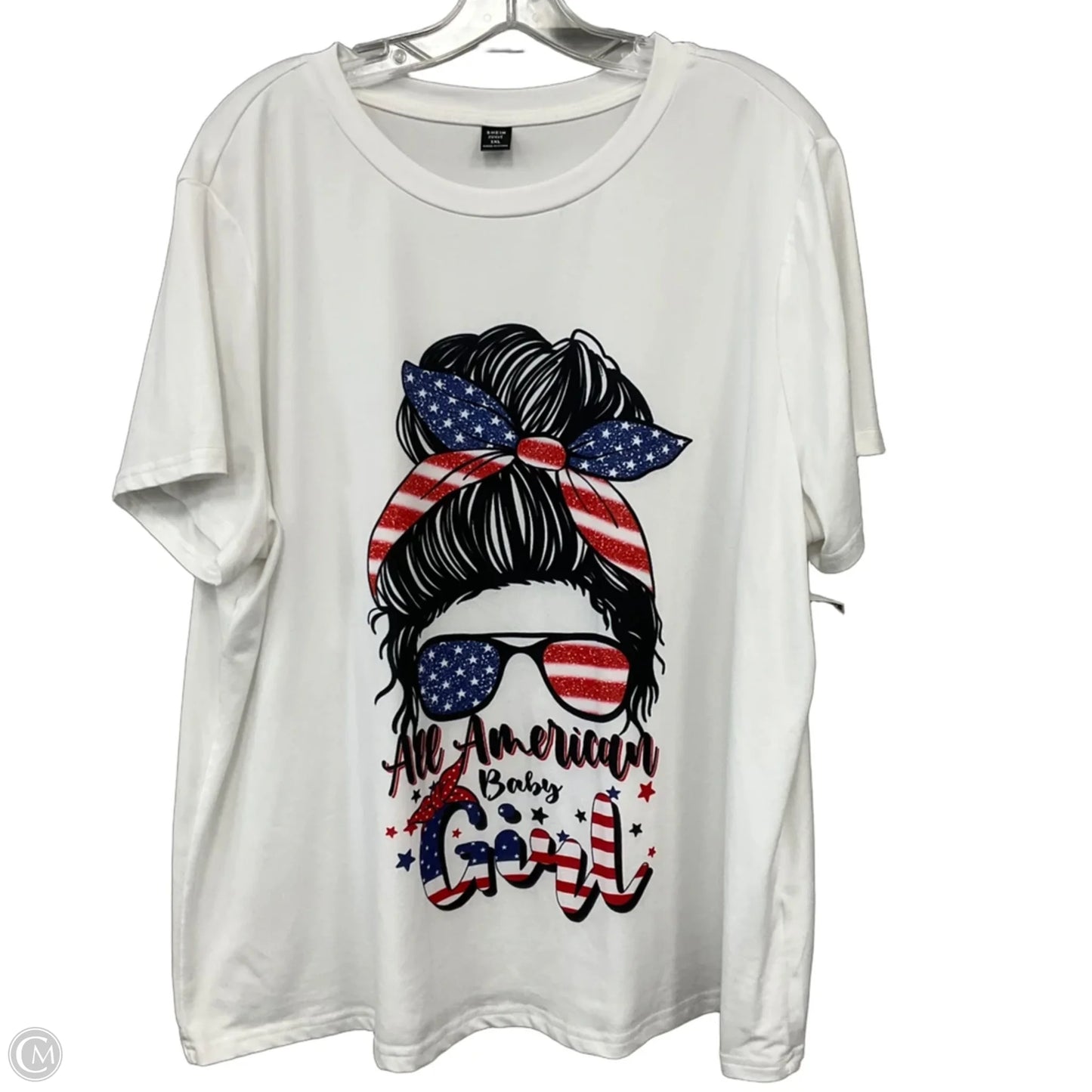Top Short Sleeve Basic By Shein In Blue & Red & White, Size: 1x
