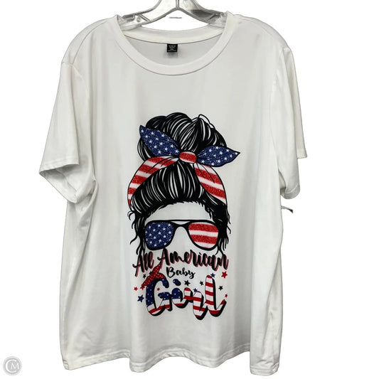 Top Short Sleeve Basic By Shein In Blue & Red & White, Size: 1x