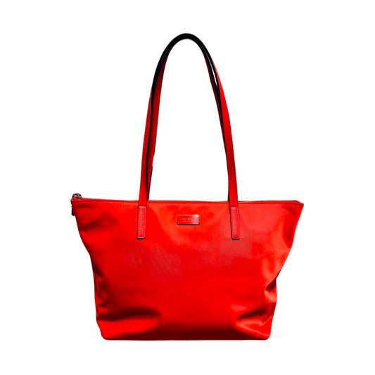 New York Hayden Nylon Top Zip Closure Dual Handle Red with Gold Tone Hardware Tote Handbag Designer By Kate Spade  Size: Medium