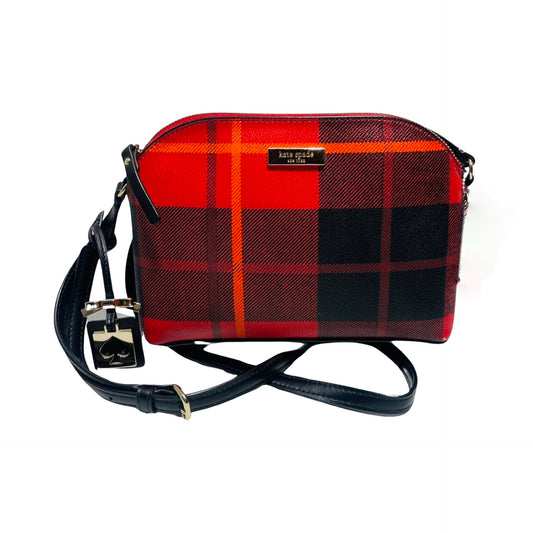 Coated Canvas Leather Trim Top Zip Closure Black & Red Plaid with Gold-Tone Hardware Crossbody Designer By Kate Spade  Size: Small