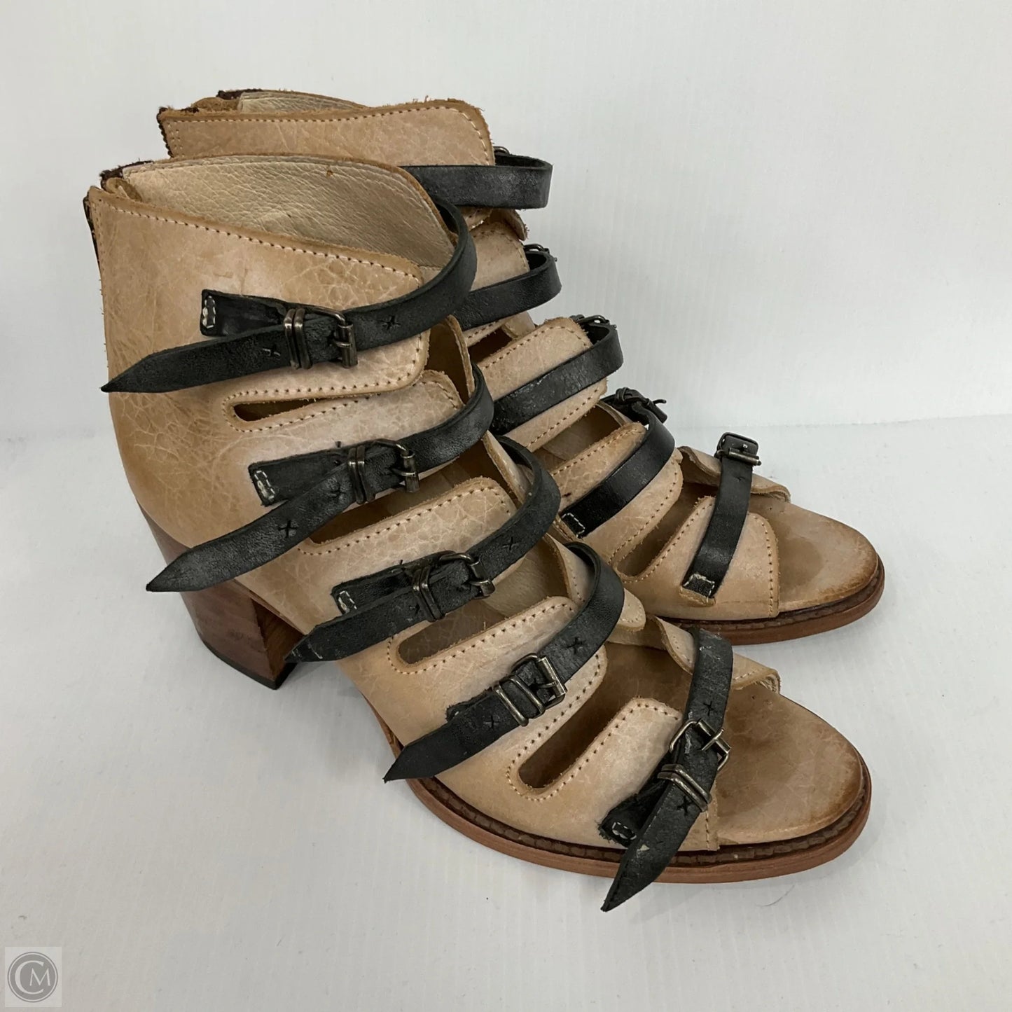 Sandals Heels Block By Freebird In Beige, Size: 10