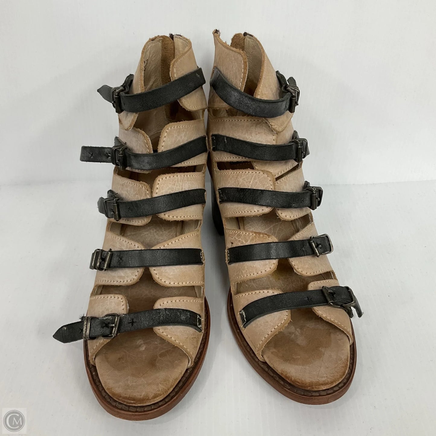 Sandals Heels Block By Freebird In Beige, Size: 10