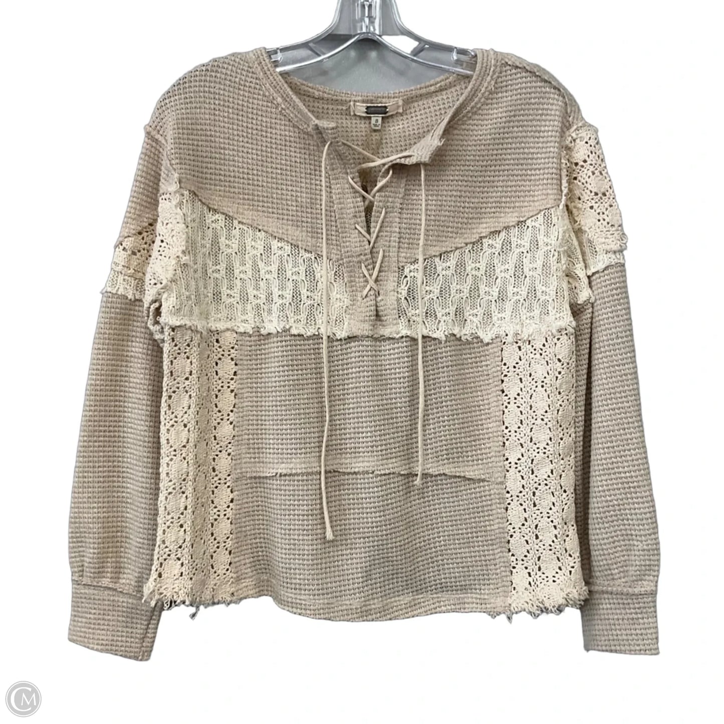 Top Long Sleeve By Gimmicks In Beige, Size: S