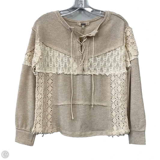 Top Long Sleeve By Gimmicks In Beige, Size: S