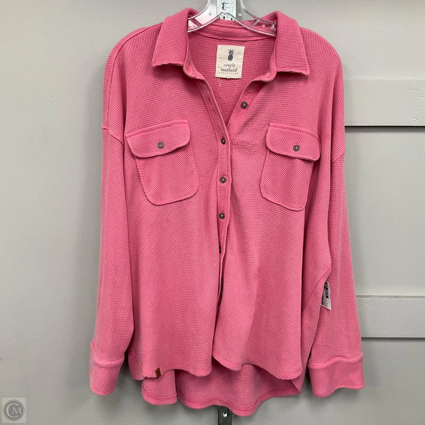 Jacket Shirt By Simply Southern In Pink, Size: L
